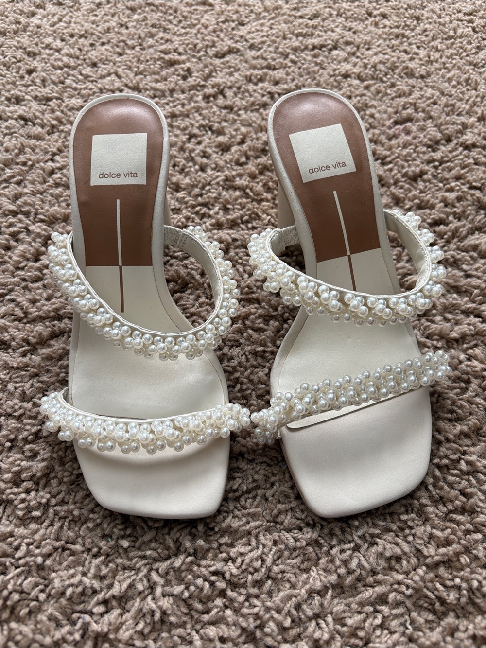 Dolce Vita Pearl-Trim Ivory Slide Heels